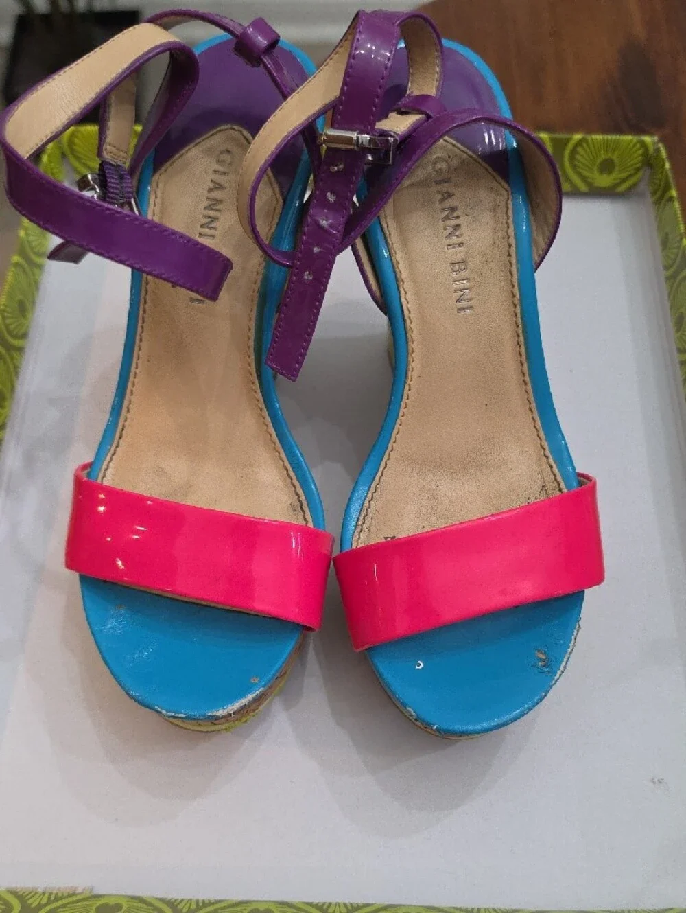 Gianni Bini Pink Purple Blue Colorblock Wedge Sandals